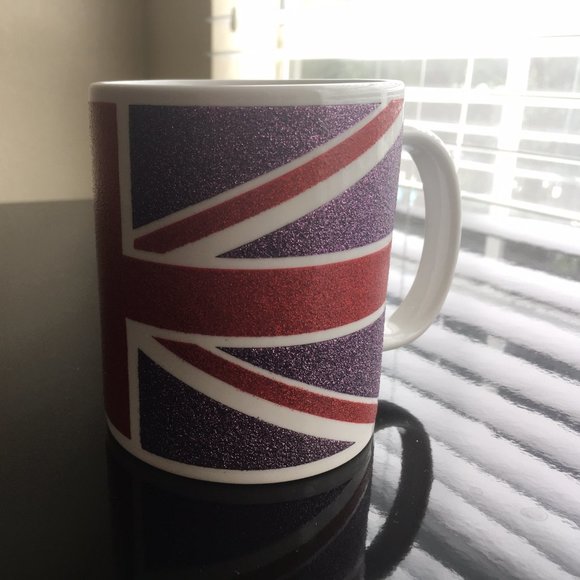 NEW Union Jack Great Britain coffee mug with glitter detail blue purple - Picture 3 of 8